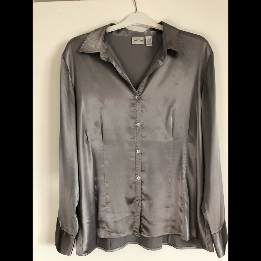 Long sleeve silver shirt Size 14